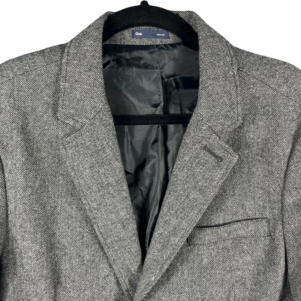 Gap Blazer Mens Large Grey Herringbone Wool Blend Two Button Sport Coat